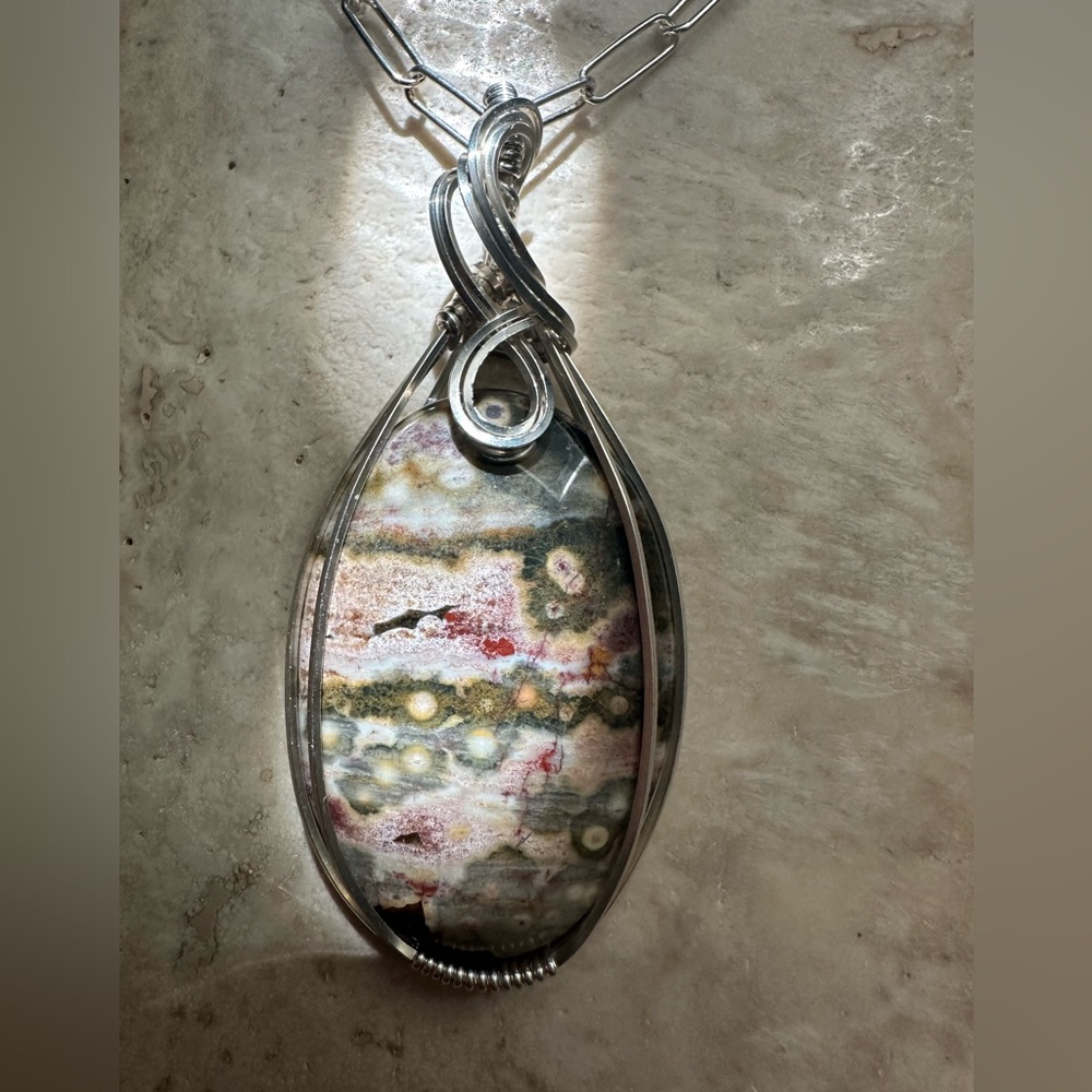 Sterling Silver Ocean Jasper Necklace Pendant